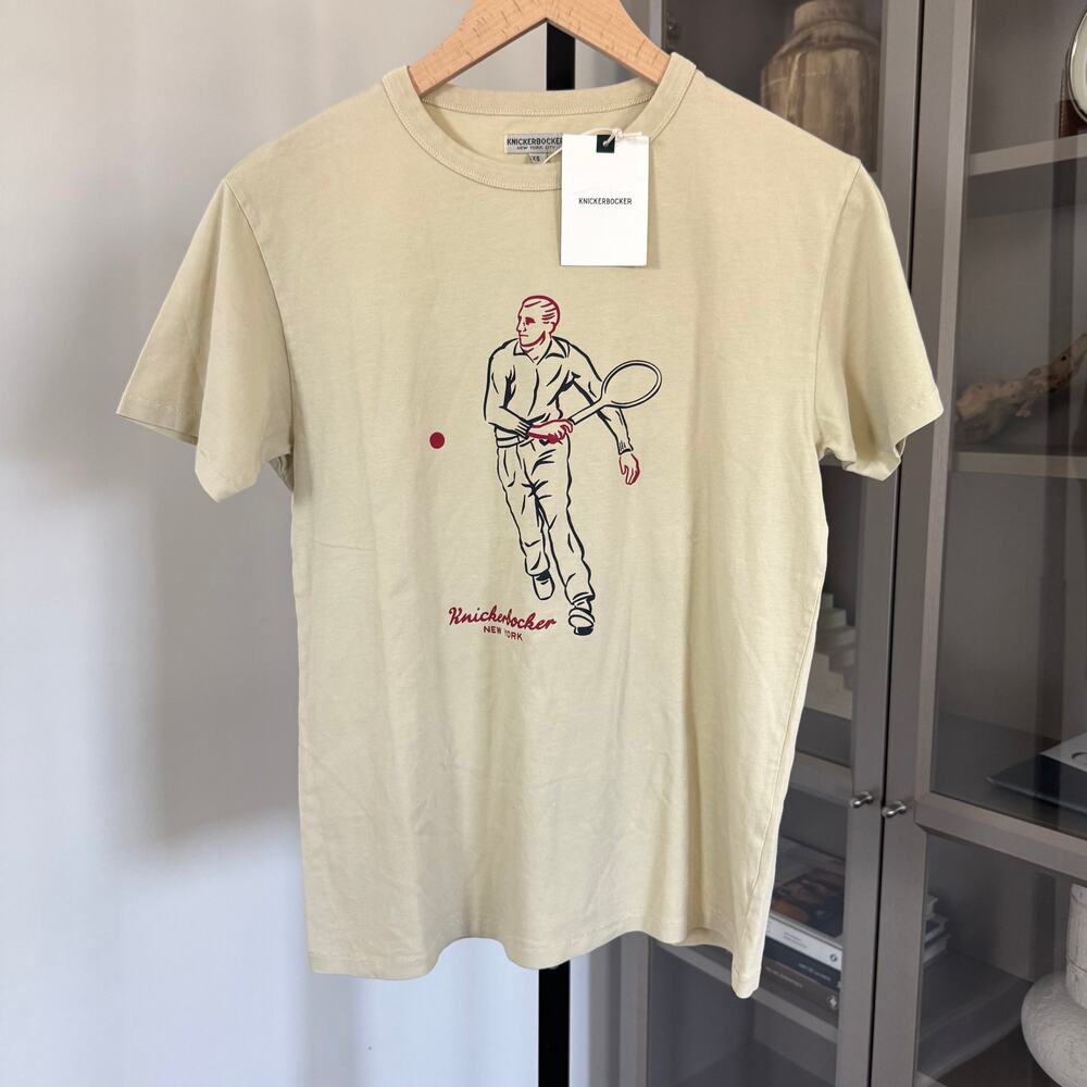 Knickerbocker New York Tennis Crew T-Shirt XS NWT Tan Player Graphic Cotton Tee
